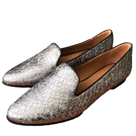 Trask Shoes Trask Metallic Loafer Silver Black Leather Pointed Toe